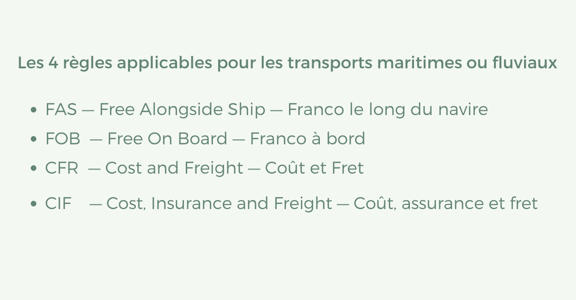 Les 4 règles applicables pour les transports maritimes ou fluviaux
